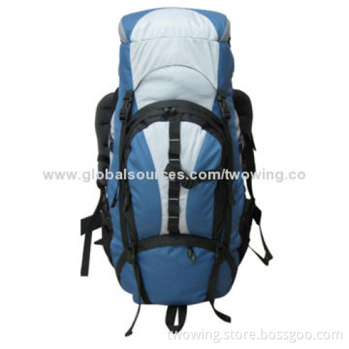 Hiking backpack with functional hip belt and air mesh back system, 600D polyester fabric, 60L volume